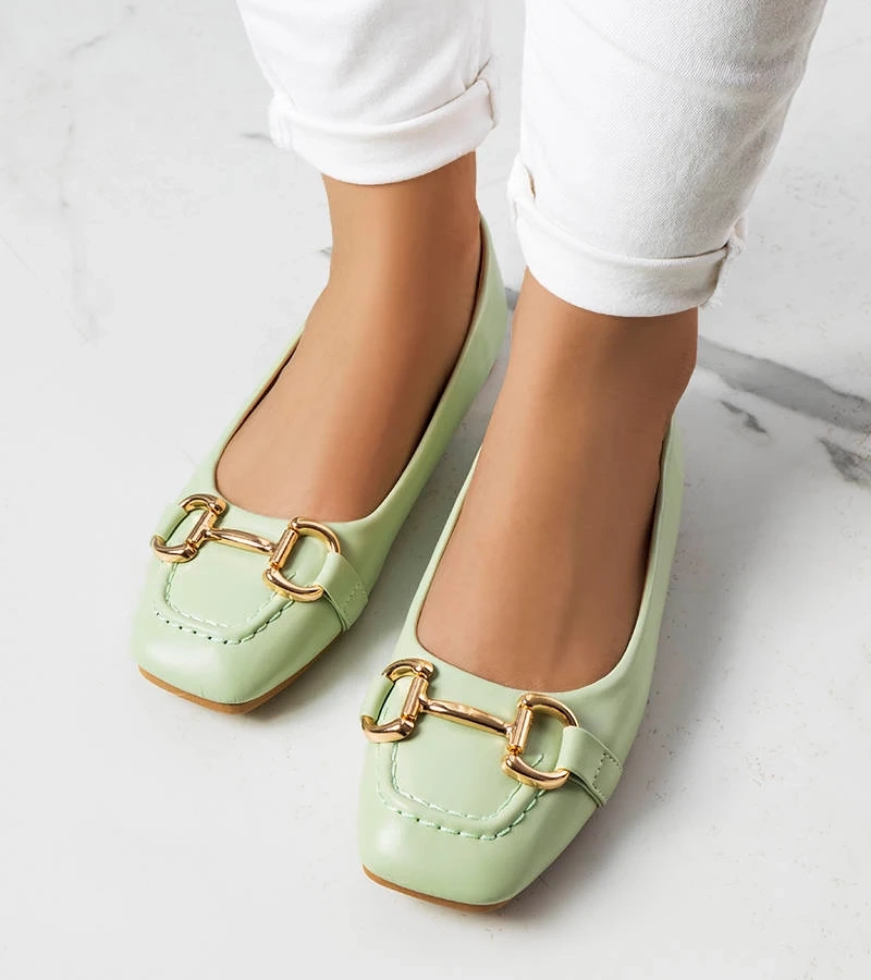 Zielone balerinki ze złotym zdobieniem Iris