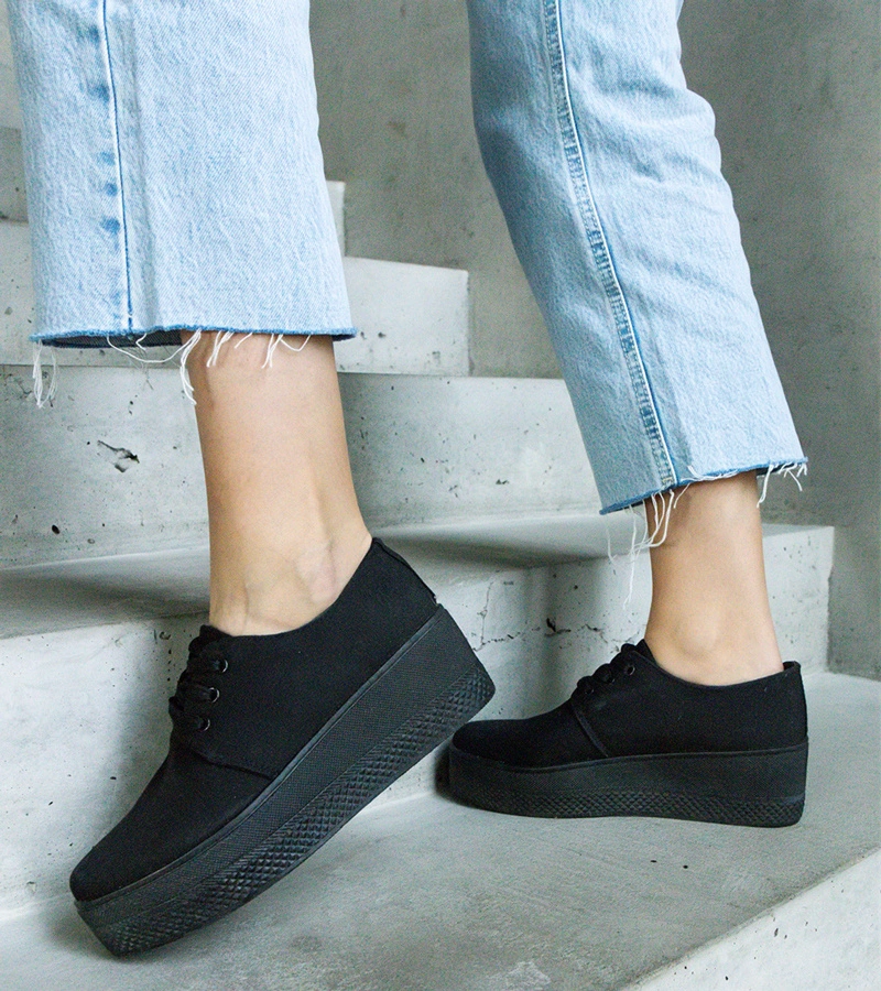 Czarne półbuty na platformie Lunde