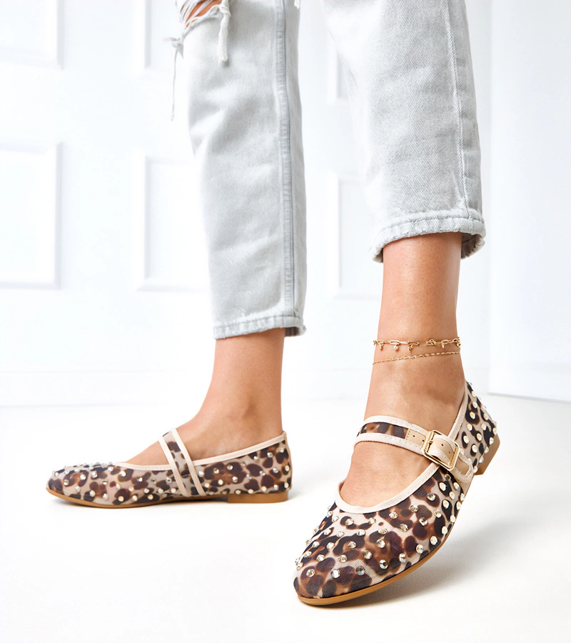 Panterkowe balerinki siateczkowe z kryształkami Malmo