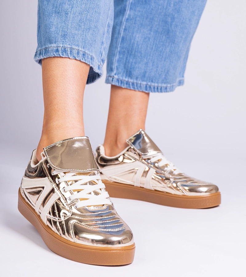 Złote sneakersy trampki damskie lakierowane Keyla