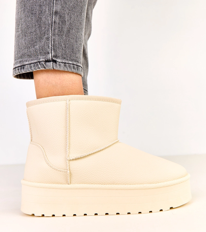 Beżowe niskie śniegowce na platformie z ekoskóry Reinol