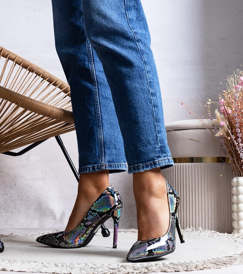 Srebrne lakierowane szpilki Ella