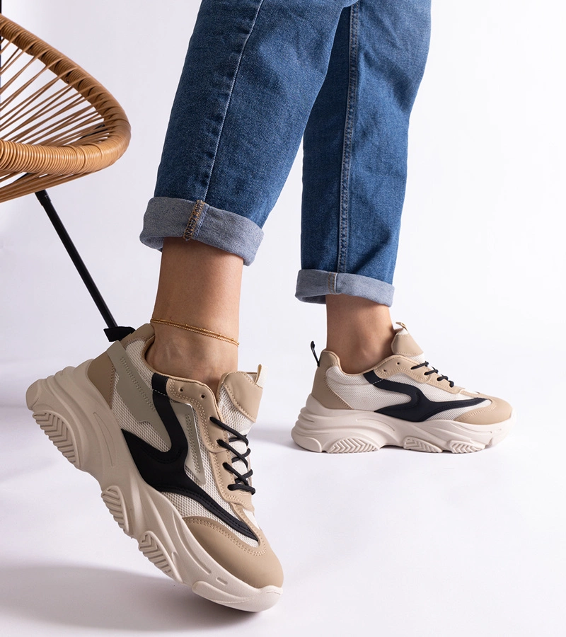 Beżowo-czarne damskie sneakersy Milenka