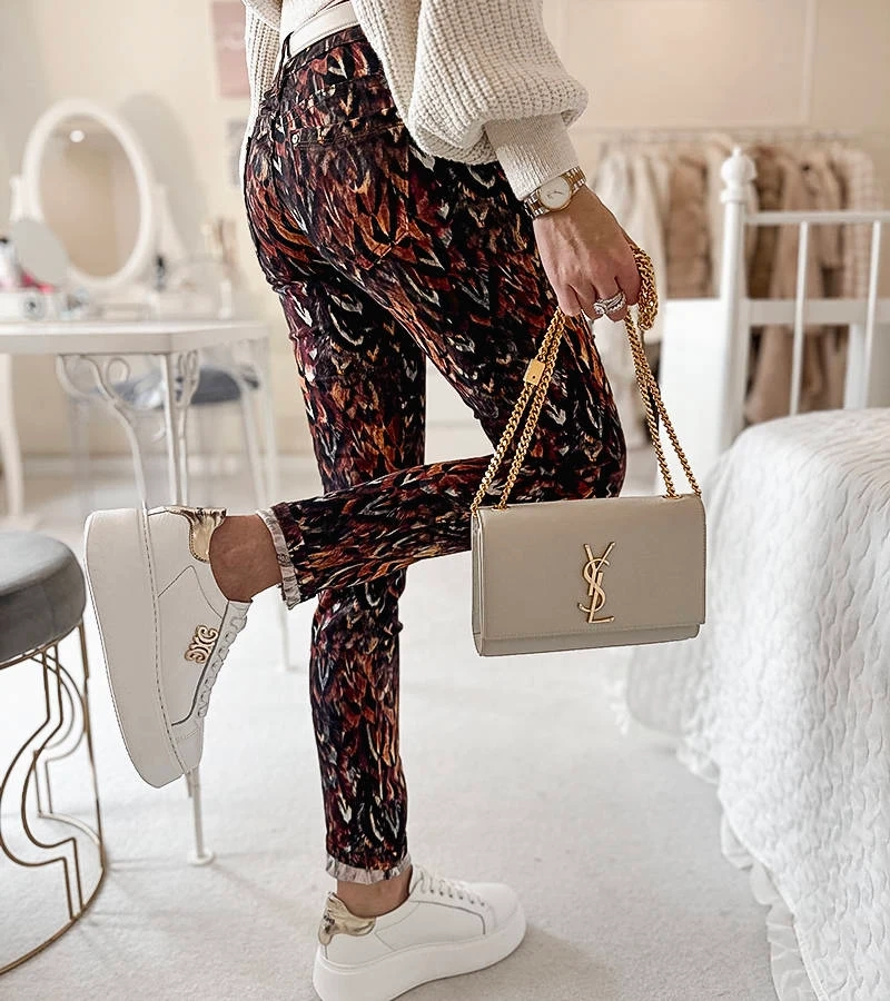 Brązowe wzorzyste spodnie Claude