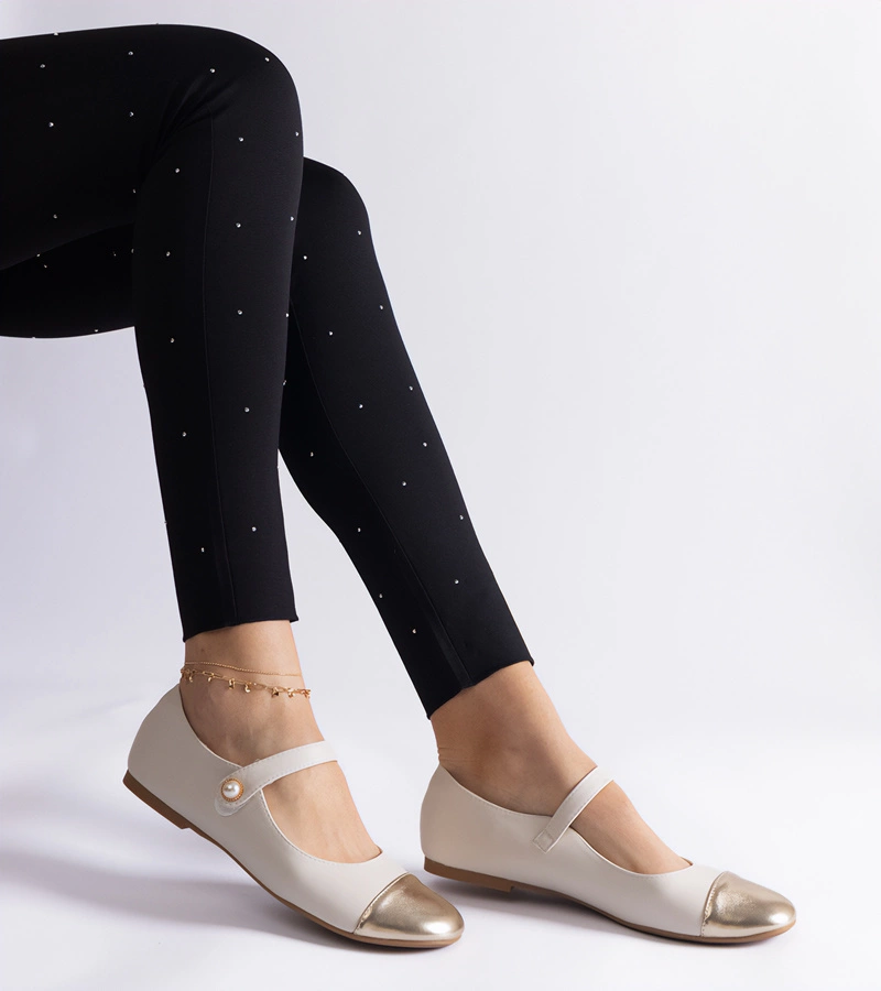 Beżowo-złote balerinki z lakierowanym noskiem Jaures