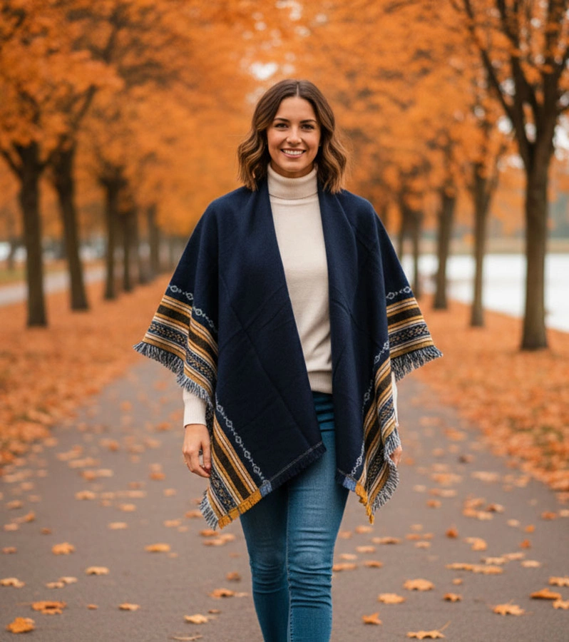 Granatowy szal ze zdobieniem Rio