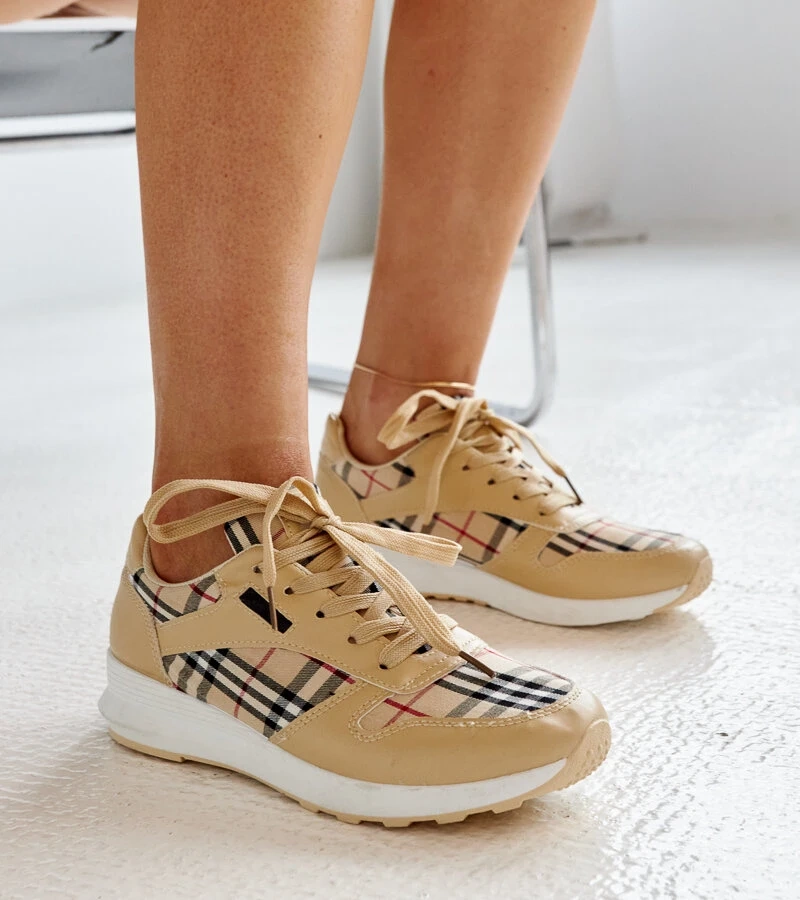 Beżowe sneakersy w kratkę Afifah