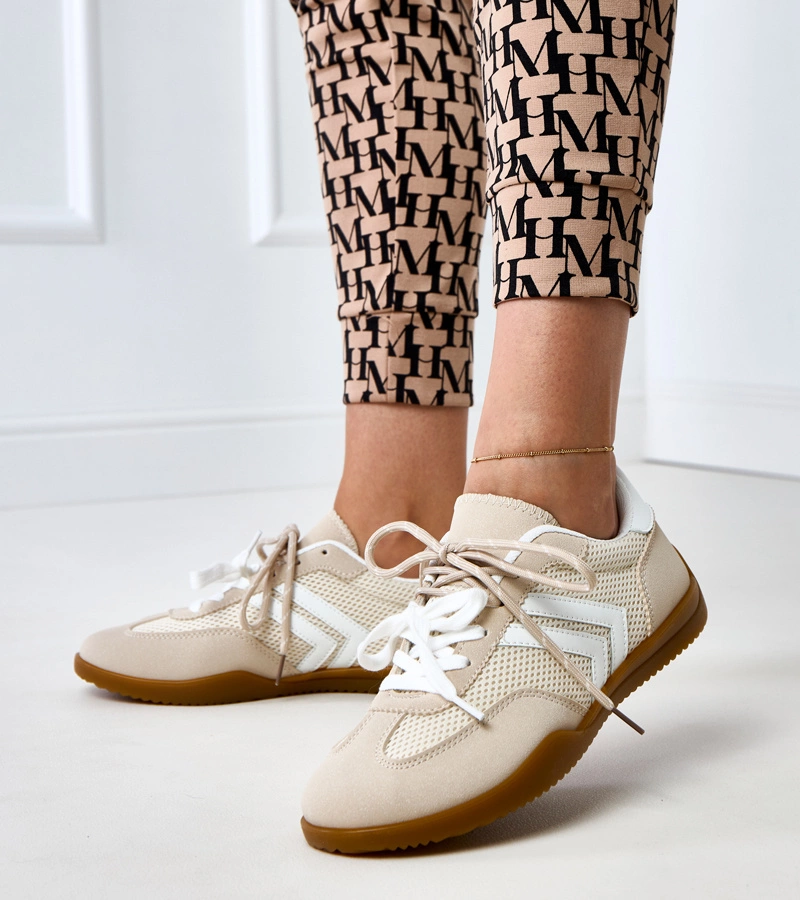 Beżowe sneakersy trampki damskie wstawką Malkan