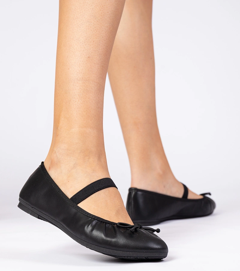 Czarne damskie balerinki z kokardką Leronis