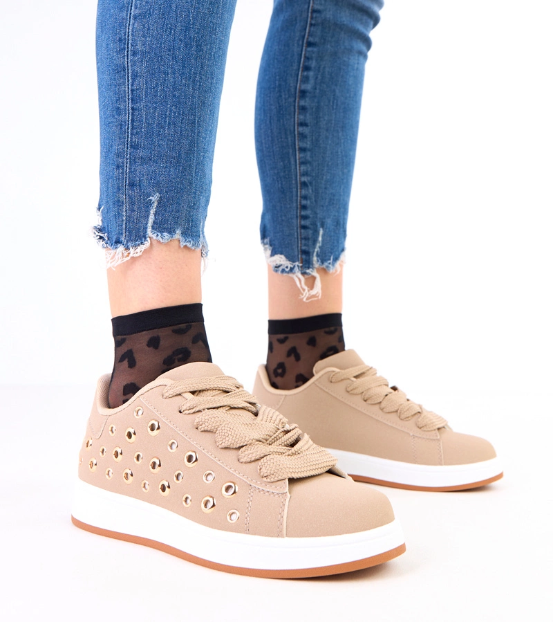 Brązowe sneakersy na platformie z nitami Adelis