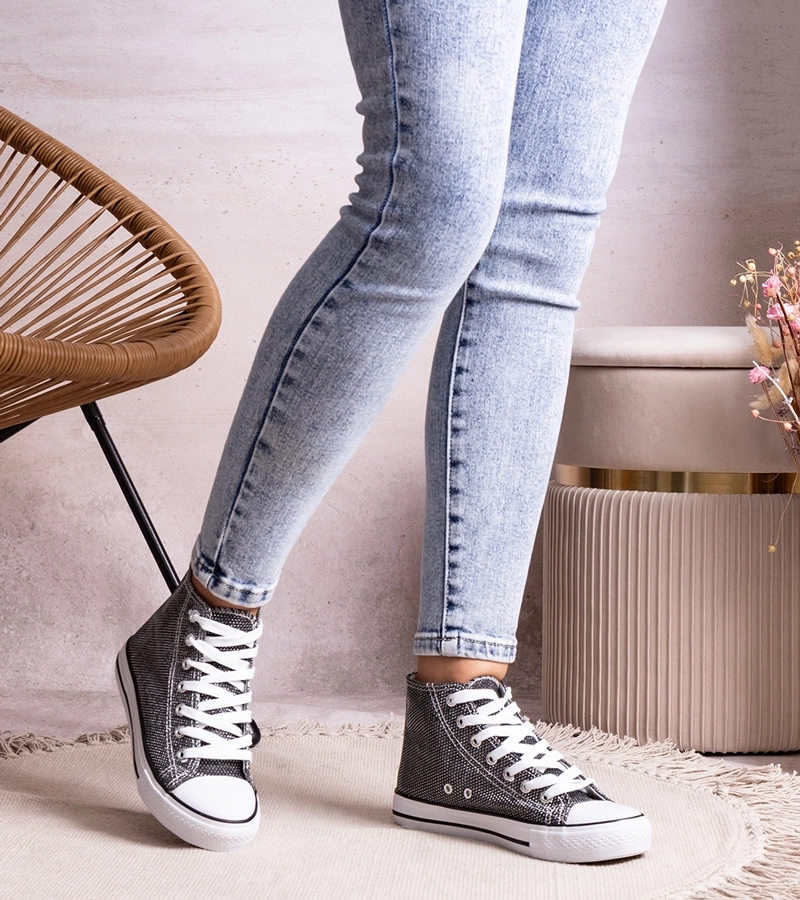 Czarne wysokie trampki z siateczki błyszczącej Ranifali