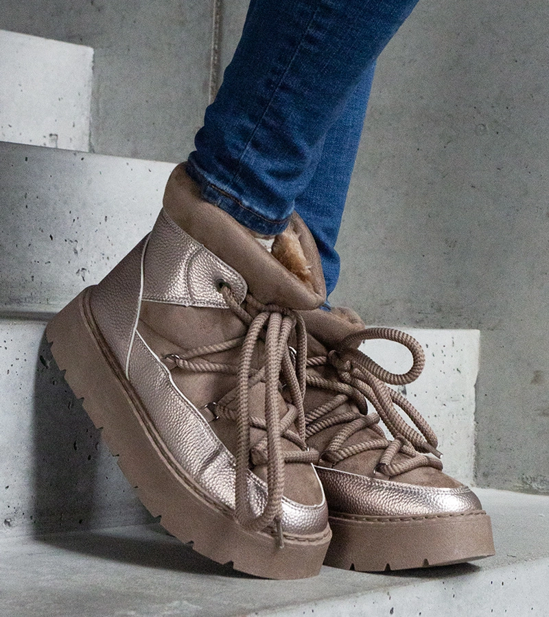 Ciemnobeżowe śniegowce na platformie ocieplane futerkiem Sapphi