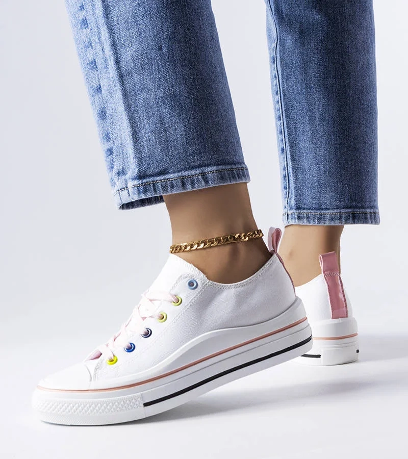 Biało-różowe trampki na platformie Bois