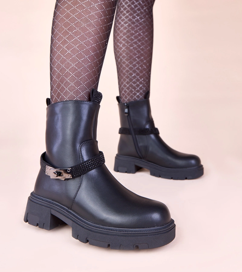 Czarne botki na platformie zdobione cyrkoniami Nathe