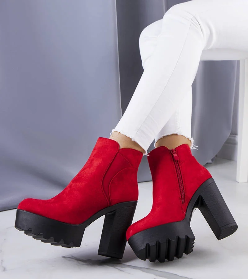 Czerwone ocieplane botki na platformie Miran