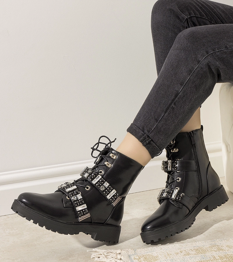 Czarne botki z ozdobnymi cyrkoniami Ramsey