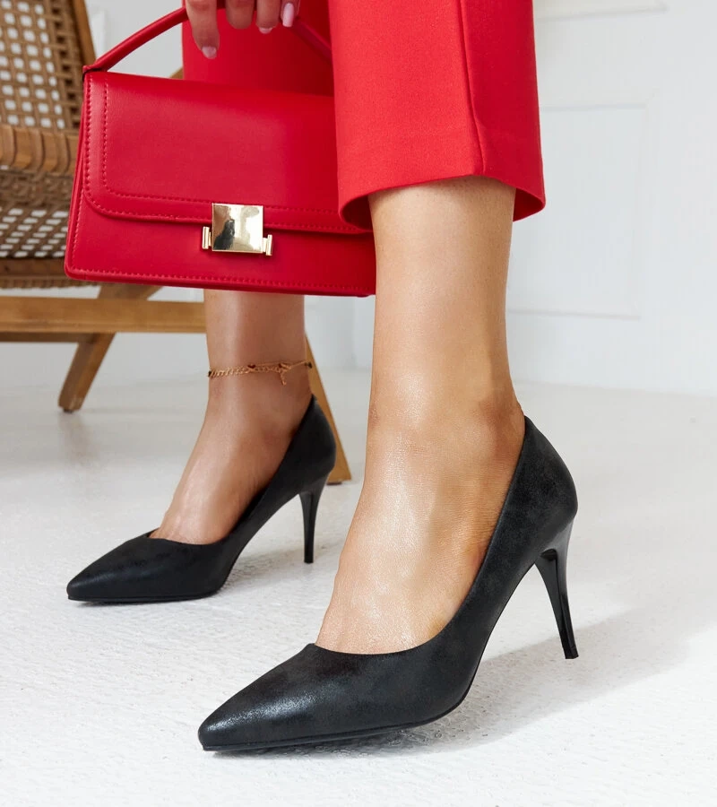 Czarne metaliczne szpilki ze skórzaną wkładką Soissons