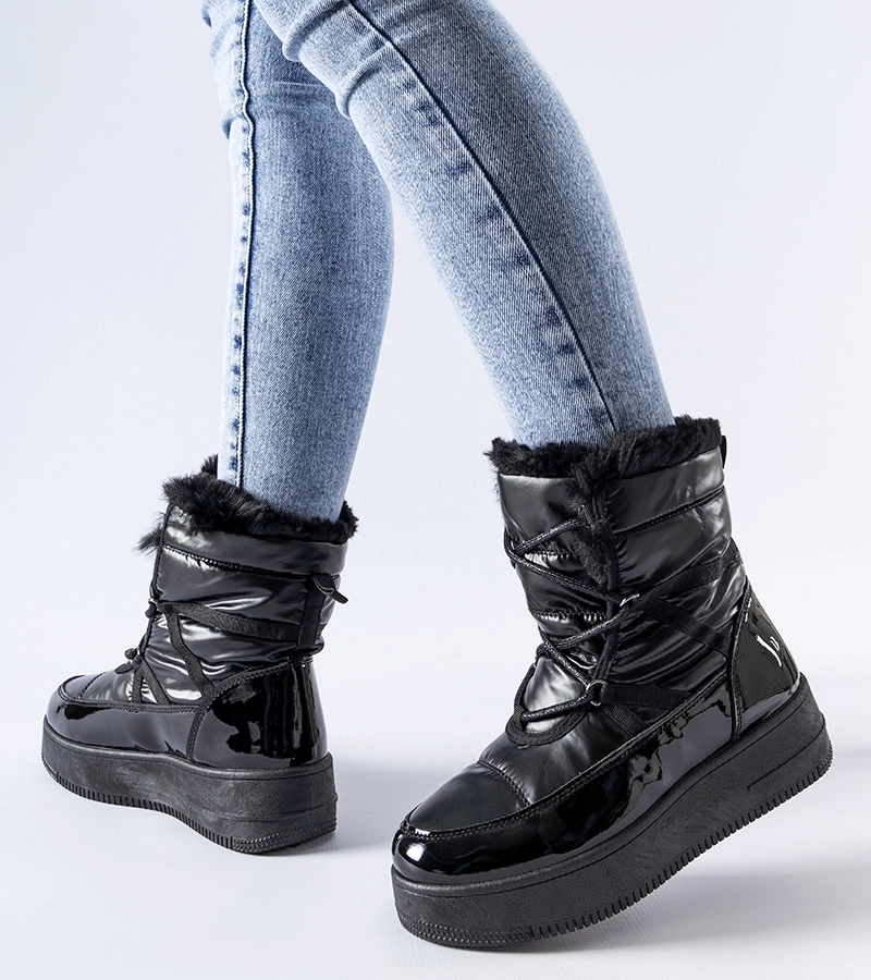 Czarne lakierowane śniegowce ocieplane Harold