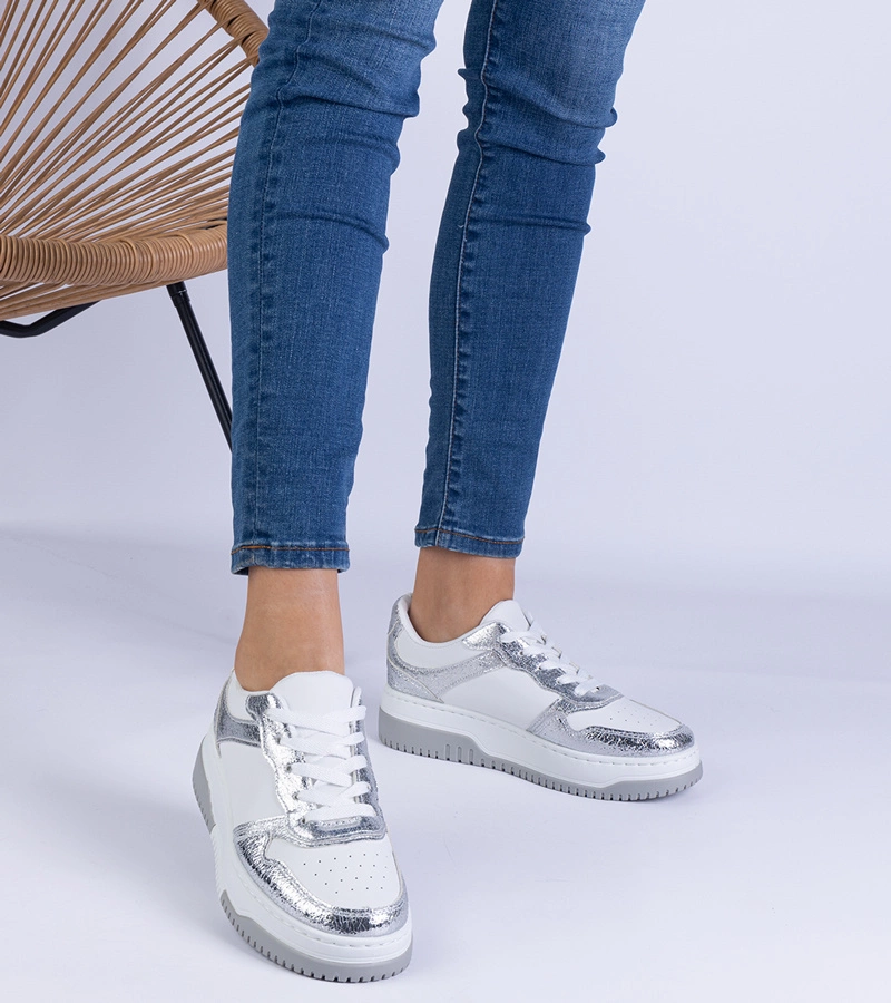 Srebrne sneakersy na grubej podeszwie Undina