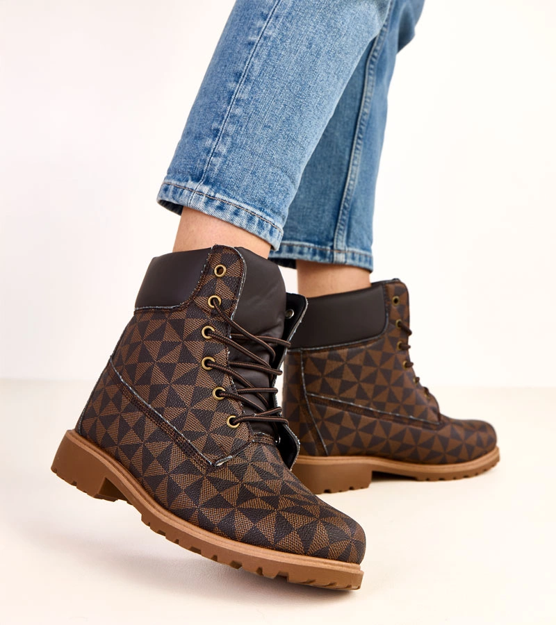 Czarno-brązowe trapery workery z geometrycznym wzorem Alicia