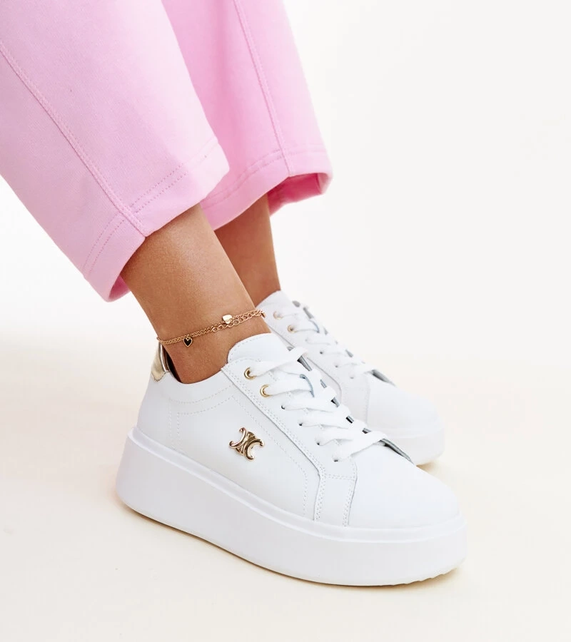 Białe skórzane sneakersy na wysokiej podeszwie Melita