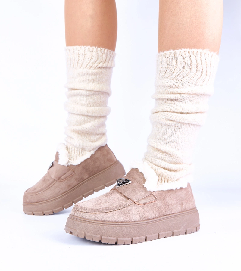 Ciemnobeżowe mokasyny na platformie ocieplane futerkiem Kirby