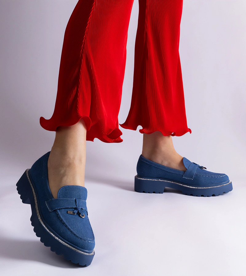 Niebieskie mokasyny zdobione cyrkoniami Henley