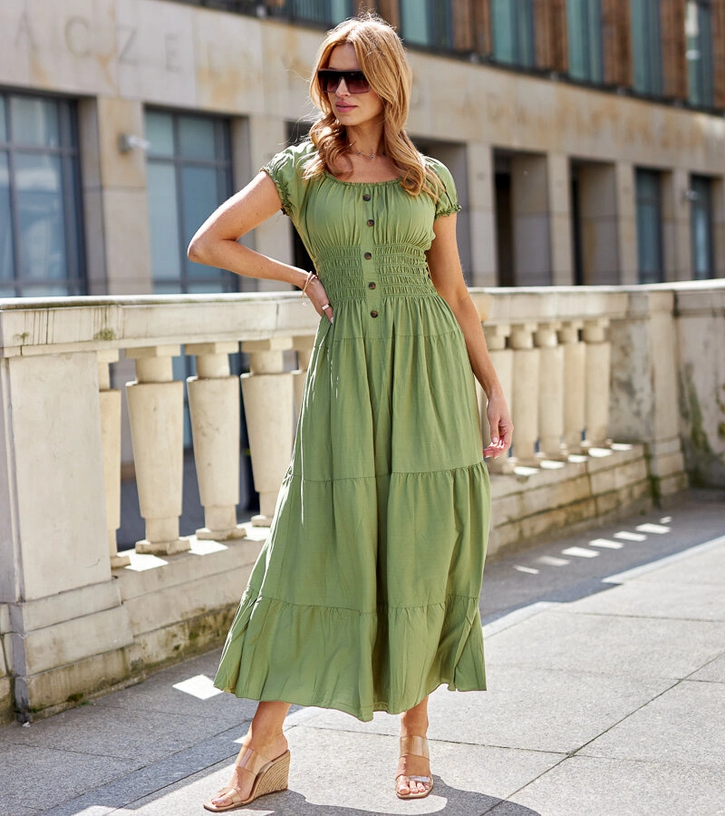 Jasnozielona sukienka maxi z krótkim rękawem Cinaglia