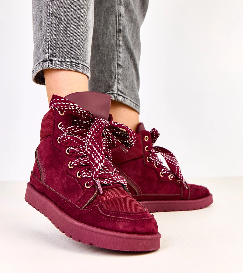 Bordowe sneakersy wysokie z grubymi sznurówkami Klevis