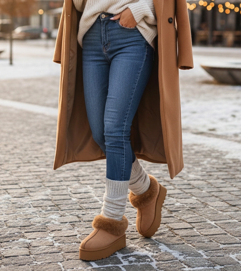 Brązowe śniegowce z futerkiem Deesi