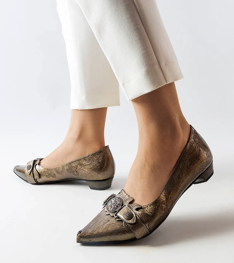 Srebrne baleriny na niskim obcasie Siciliano