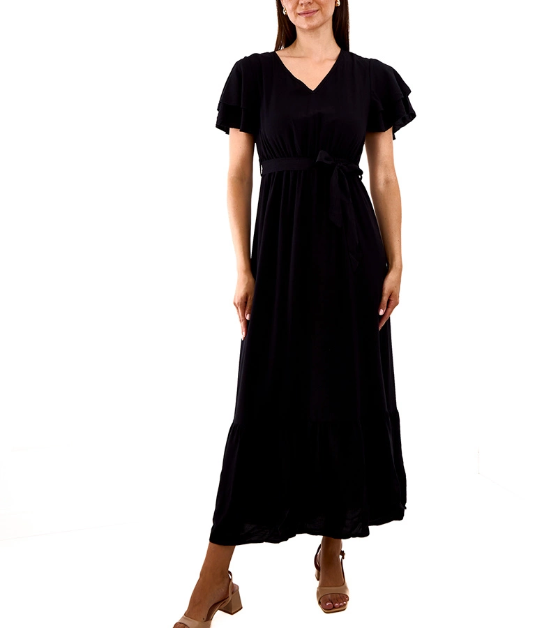 Czarna sukienka maxi z krótkim rękawem Akina