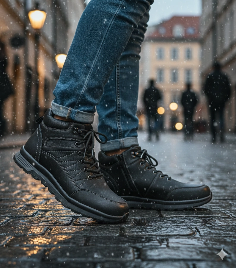 Czarne trapery męskie ocieplane futrem Mack