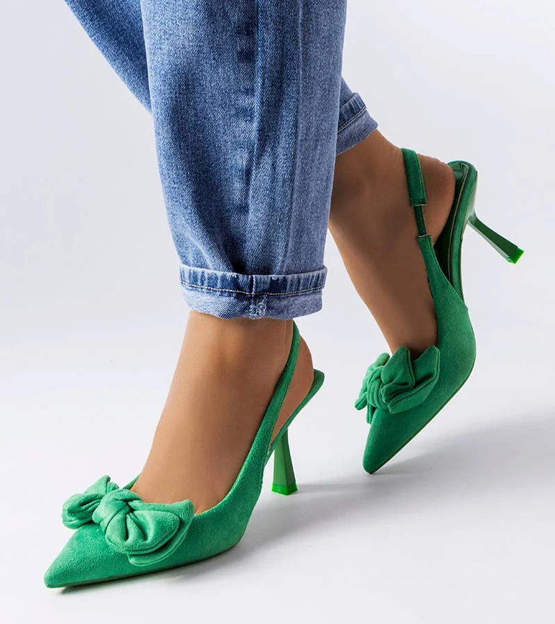 Zielone szpilki z kokardką Olengo