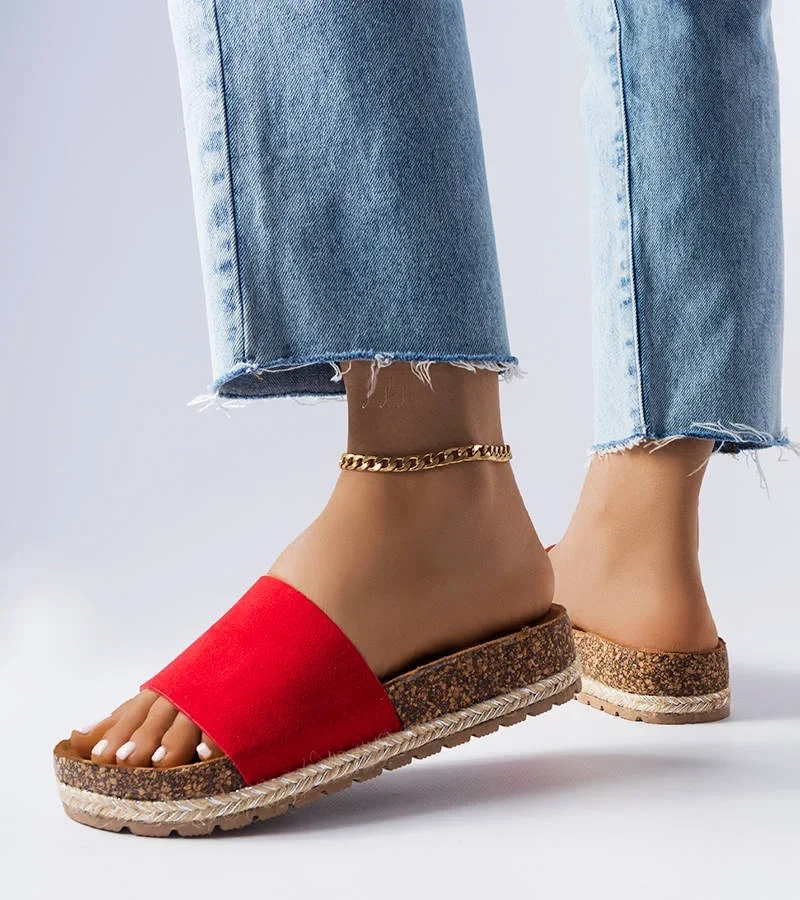 Czerwone klapki na korkowej podeszwie Clovis