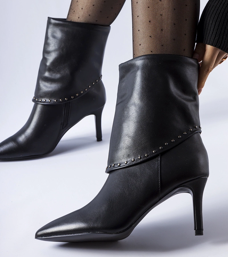 Czarne ocieplane botki na szpilce Cipresso