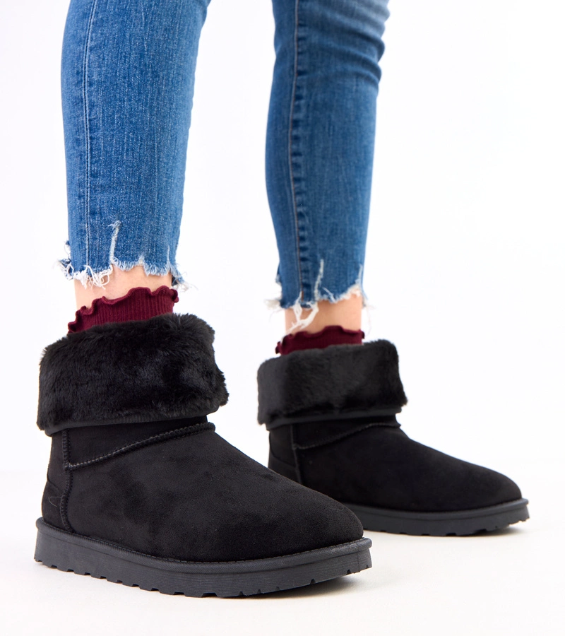 Czarne śniegowce z futerkiem na platformie Meggi