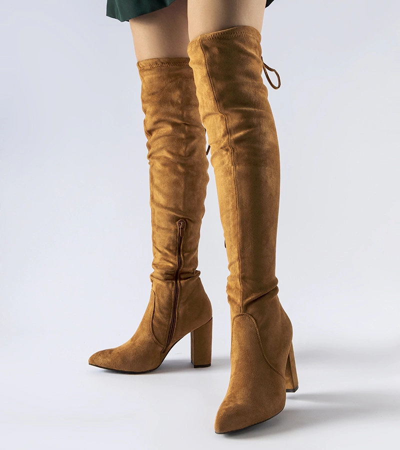 Brązowe ocieplane kozaki na słupku Spencer