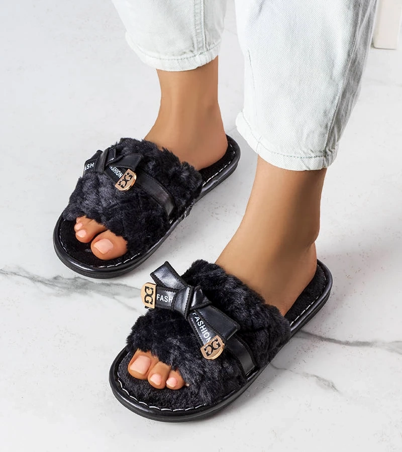 Czarne kapcie z kokardą Peter