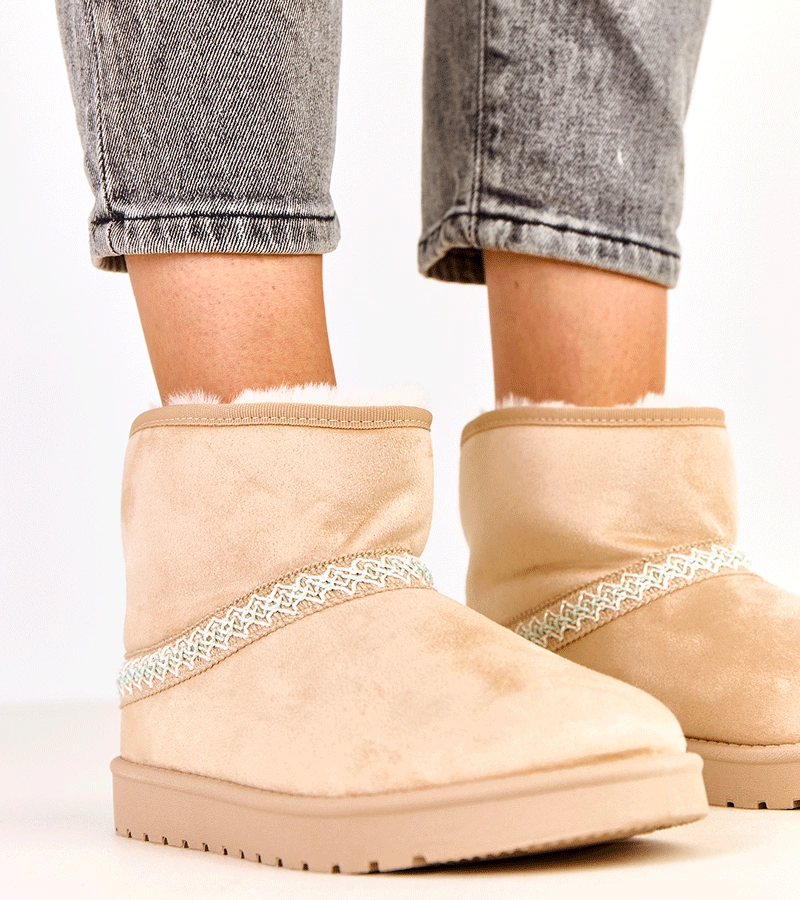 Beżowe niskie śniegowce z ekozamszu Karolla