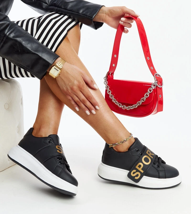 Czarne sneakersy na platformie Ayna