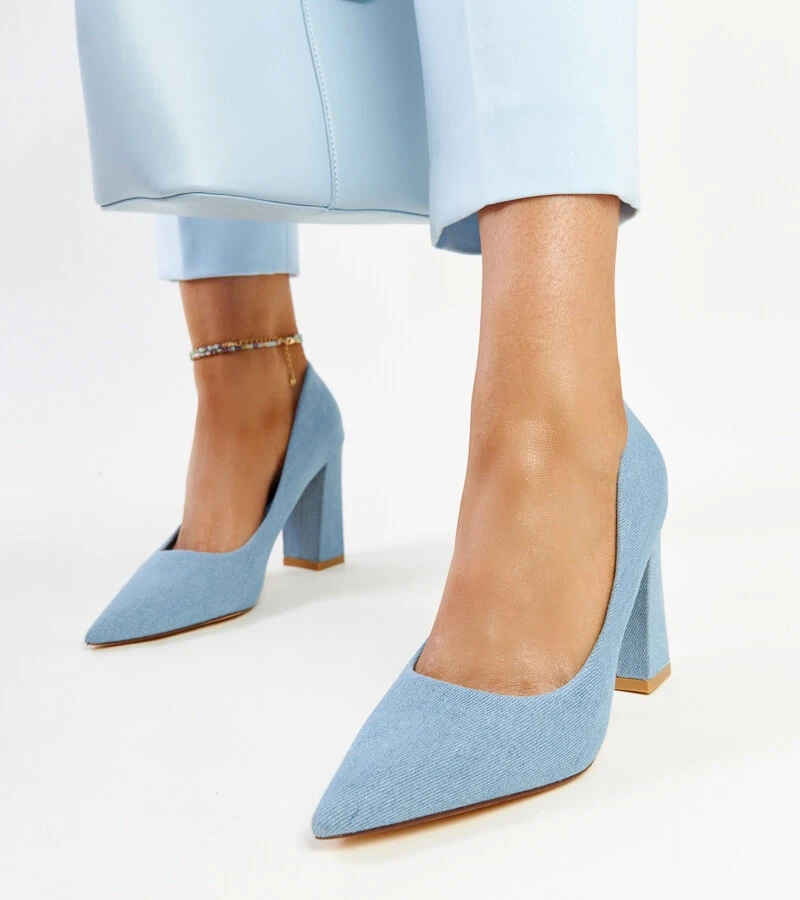 Jeansowe czółenka na wysokim słupku Leea