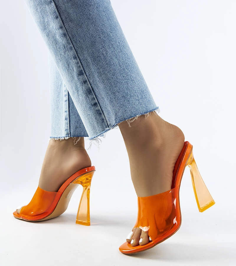 Pomarańczowe transparentne klapki Clichy