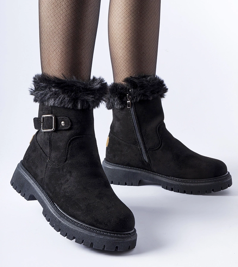 Czarne ocieplane botki z futerkiem Odetta
