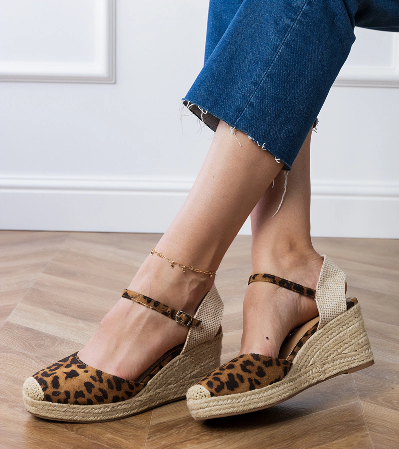 Panterkowe sandały espadryle na koturnie Murrana