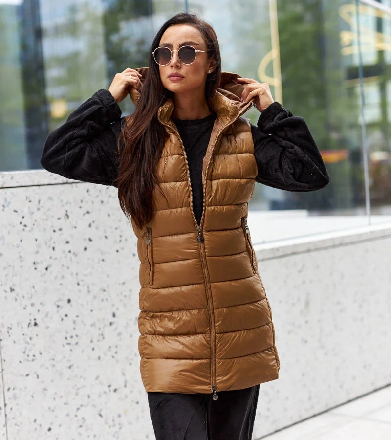 Damska długa brązowa kamizelka Bovegno