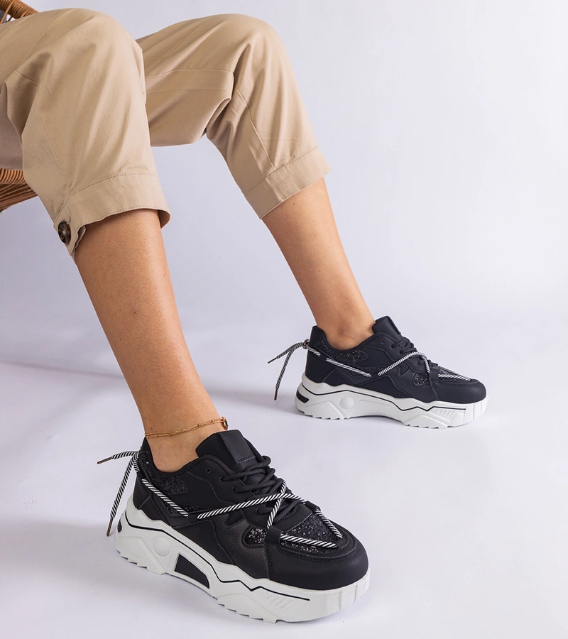 Czarne sneakersy damskie z brokatem Agar