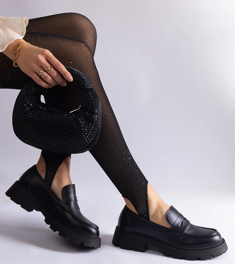 Czarne mokasyny damskie z eko skóry Violanda