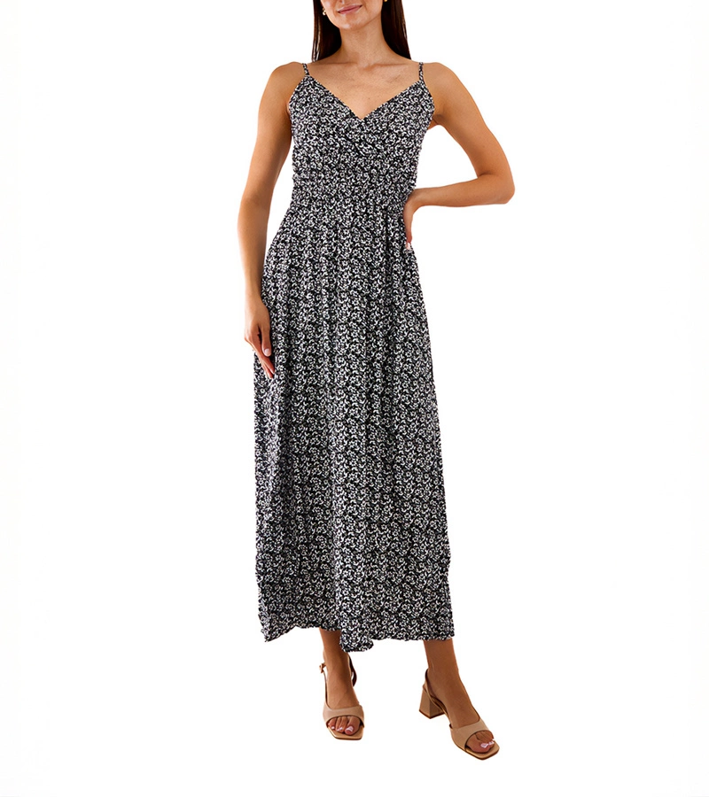 Czarna sukienka maxi w kwiaty Esperia