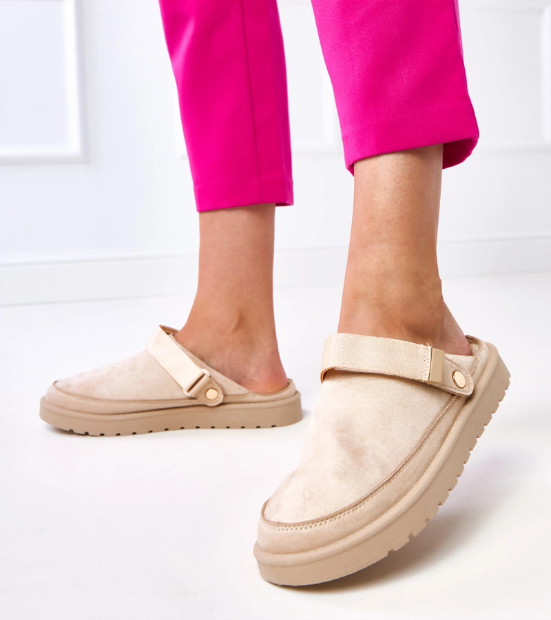 Beżowe mule zapinane na rzep Miluska